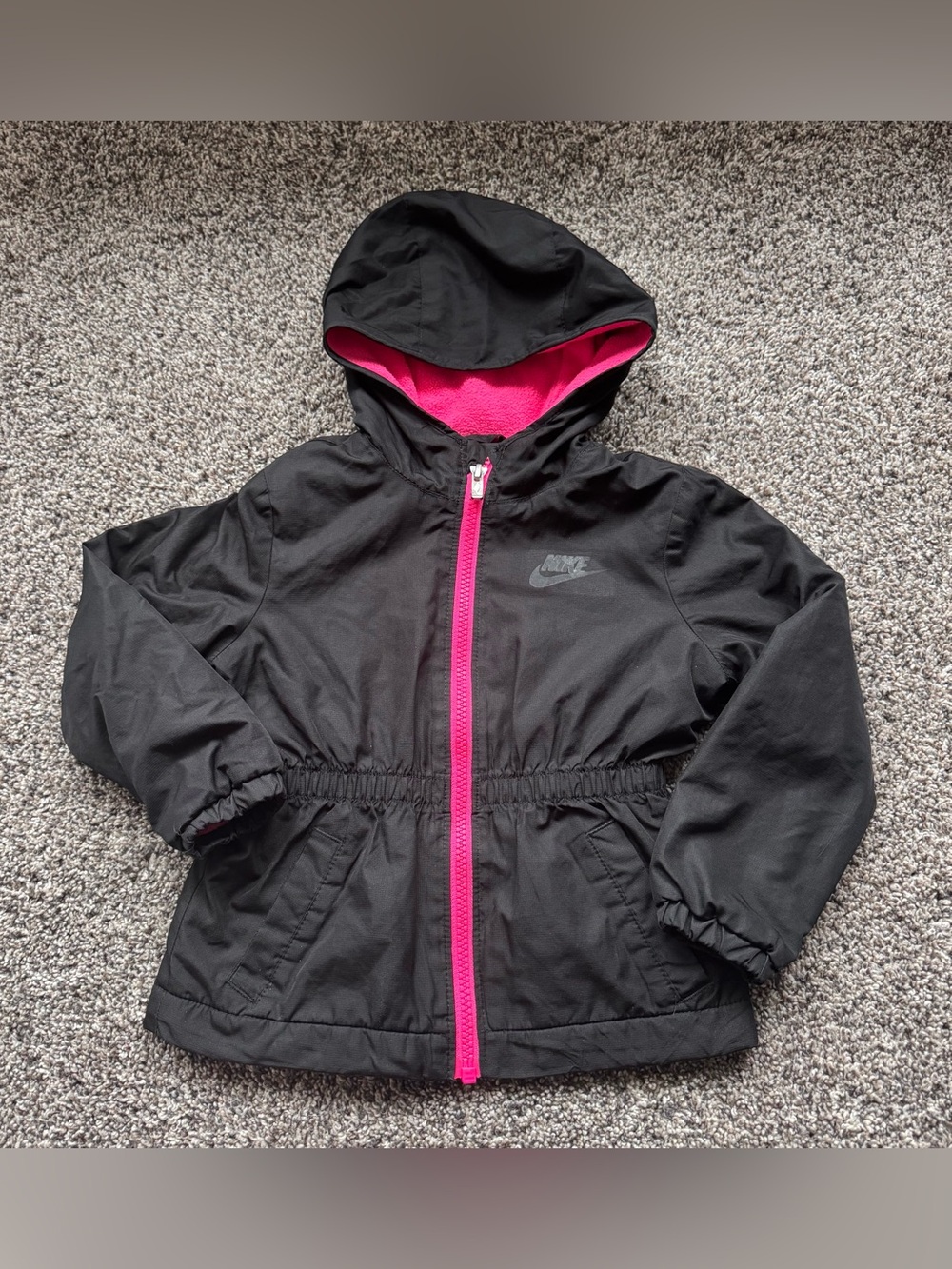 Nike Kids Black Hooded Jacket with Pink Lining and Zip